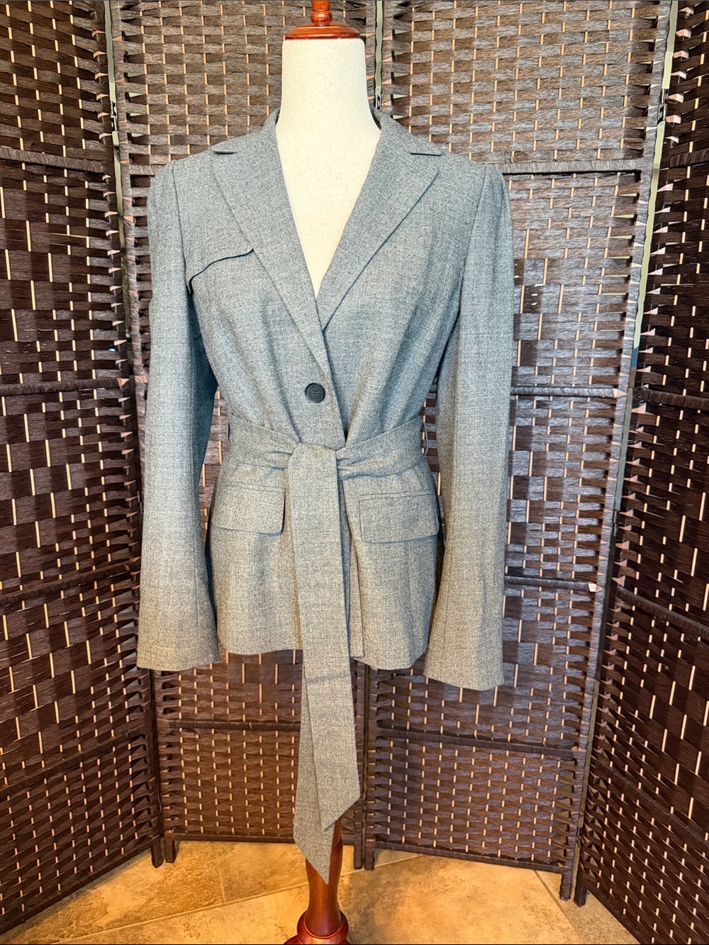 Ann Taylor Light Gray Tie-Waist Blazer